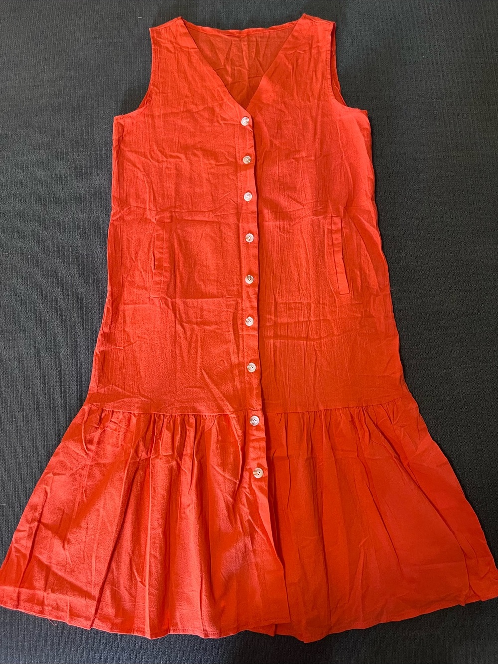 Sleeveless Button-Front Orange Drop-Waist Dress